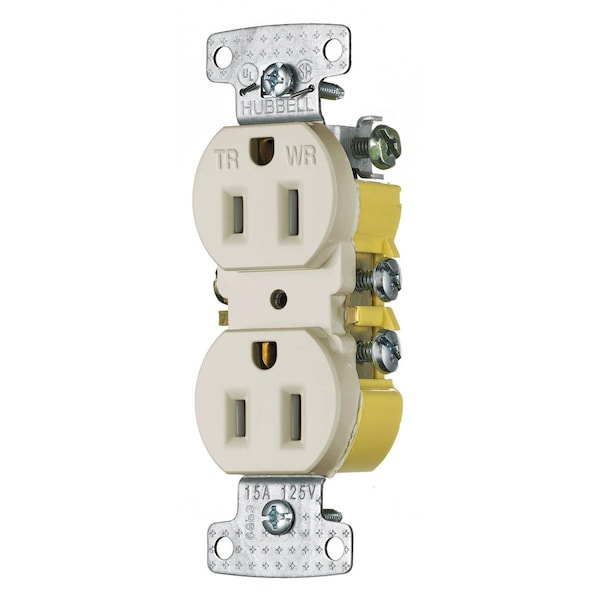 Hubbell Wiring Device-Kellems Straight Blade Receptacle, 5-15R, 15 A, 125V AC, 2 Pole, 3 Wire, Self-Grounded RR15SLAWRTR - main